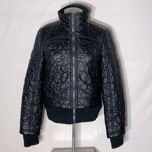 Vintage Y2K VERO Moda Black Faux Leather Circle Quilted Mock Neck Jacket M